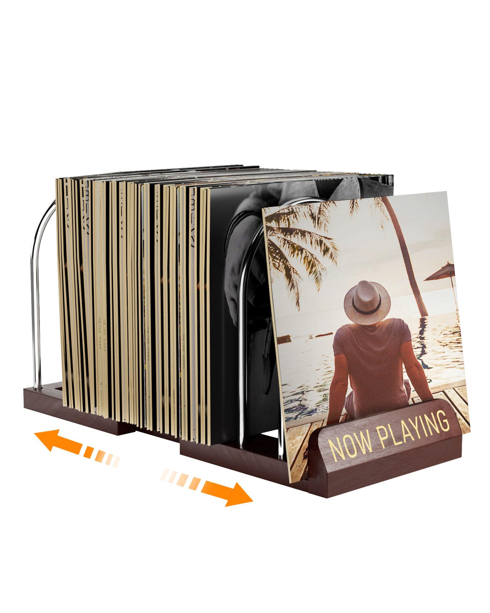 HULISEN Expandable Vinyl Record Storage, 30-70 LPs Adjustable Now Playing Record Holder for Albums, Wood Now Spinning Vinyl Record Stand Display Rack Organizer, Gift Package, Effortless Assembly