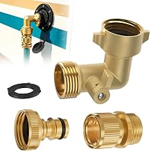 Adjustable 90-Degree Solid Brass Hose Elbow for RV Water Inlet, with 3/4" GHT Garden Hose Quick Hose Connect, Leak-Proof, Easy to Install, for RV Camper Residential Outdoor Motorhome Trailer Marine