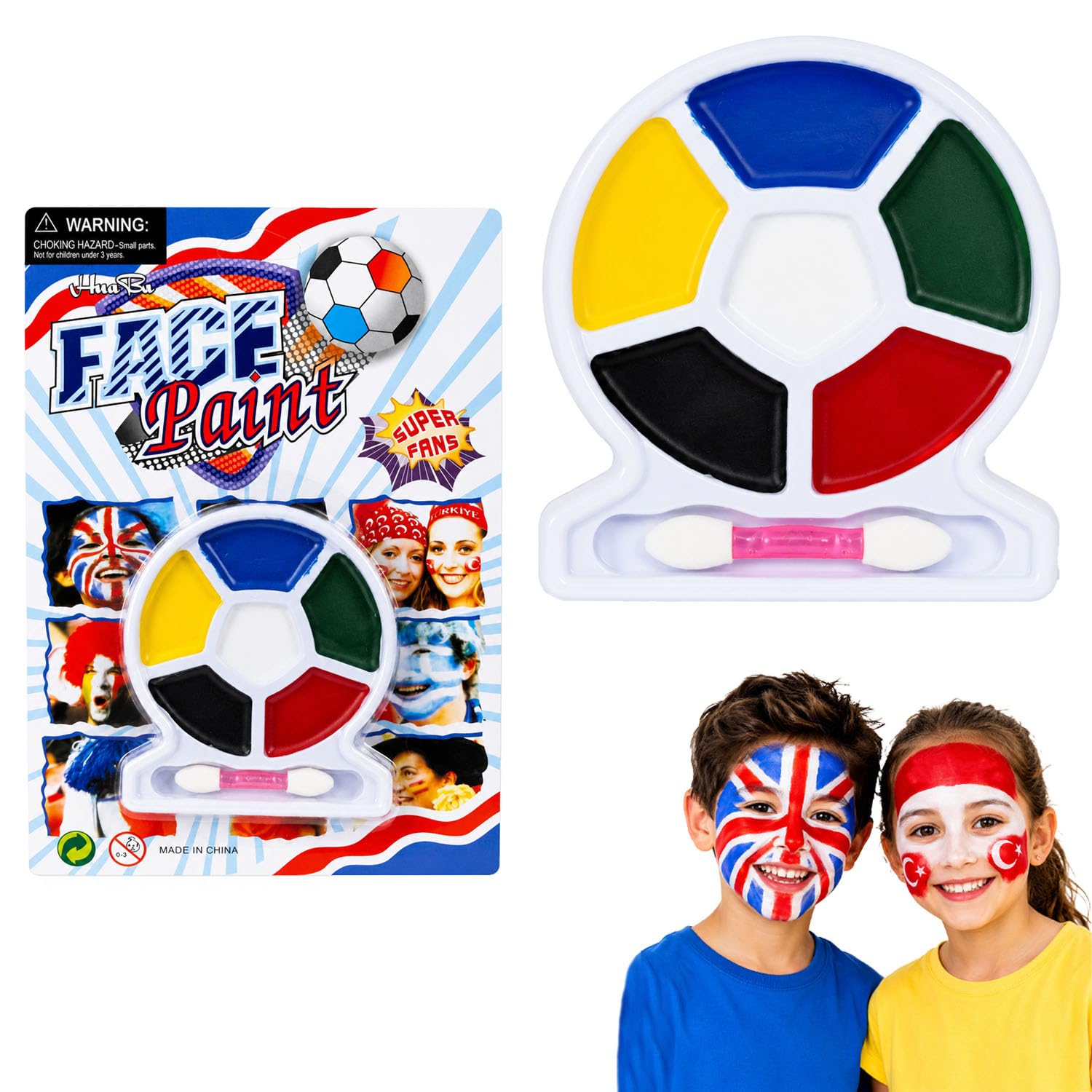 FunBlast Face Paint Palette for Kids & Adults, 6 Color Washable Face & Body Paint Kit with Applicator Brush, Non-Toxic Makeup for Sports Fans, Fancy Dress, Birthday Parties & School Events-image-14