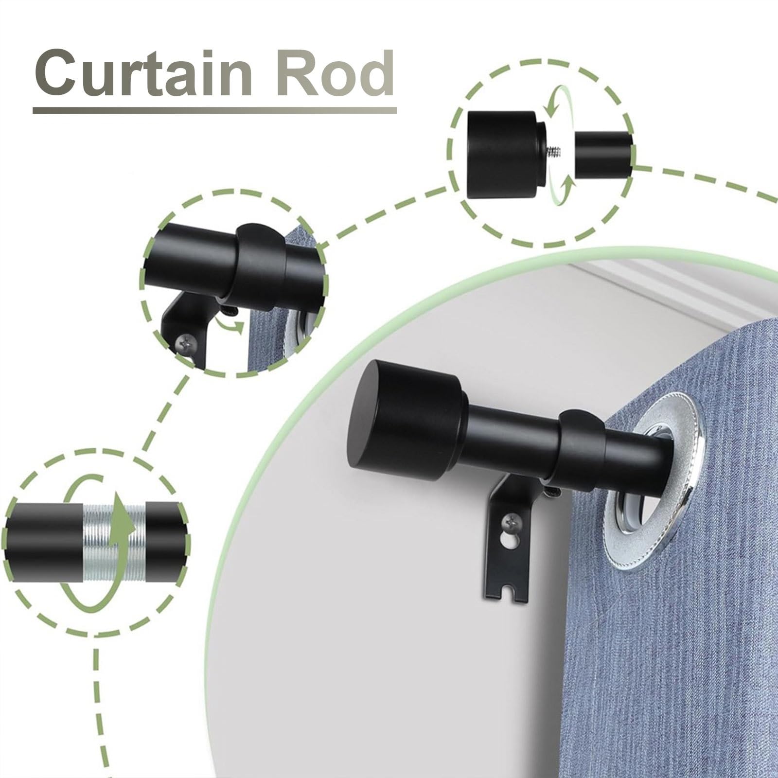 Tringles À Rideaux Robustes pour Fenêtres Tringle À Rideau de Fenêtre À Longueur Réglable avec Embout Style Tringle À Rideau en Acier Au Carbone Noir de 25.0 mm Diamètre(48-84 in(122-213 cm))