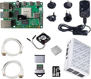 sb components ROCK 4 Model C+ 4GB Starter Kit with Power Supply, Case, Preloaded MicroSD Card, Heat Sink & Fan, Rock 4C+ Single Board Computer Kit (Debian Linux OS)