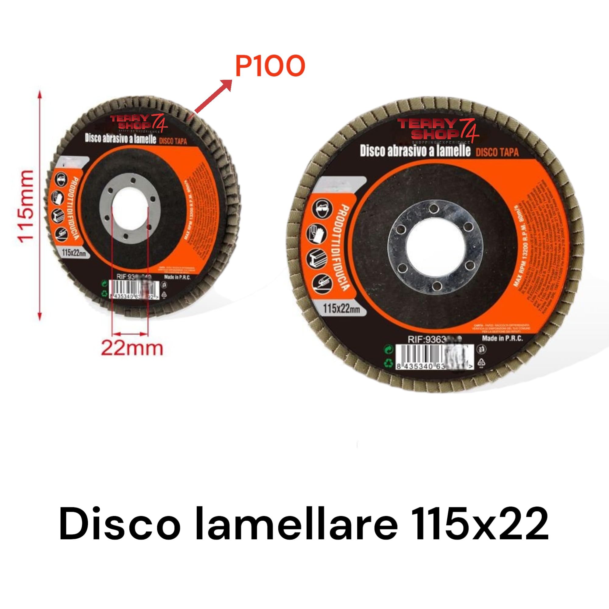 Terryshop74® 3 Dischi Abrasivi Lamellari Grana P100 Ø115 mm per Smerigliatrice Angolare – Disco 115x22 mm per Ferro, Legno e Marmo