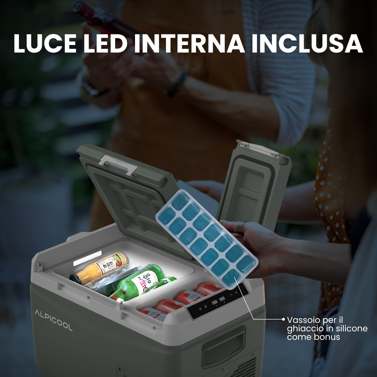 Alpicool KLS38 Frigo per Auto 31L con APP, 2026 Doppia Zona Frigorifero Portatile Elettrico 12/24V DC 100~240 V AC,Frigo Portatile per Camion Viaggio Picnic,-20℃-20 ℃,con Scomparto Ghiaccio,Verde