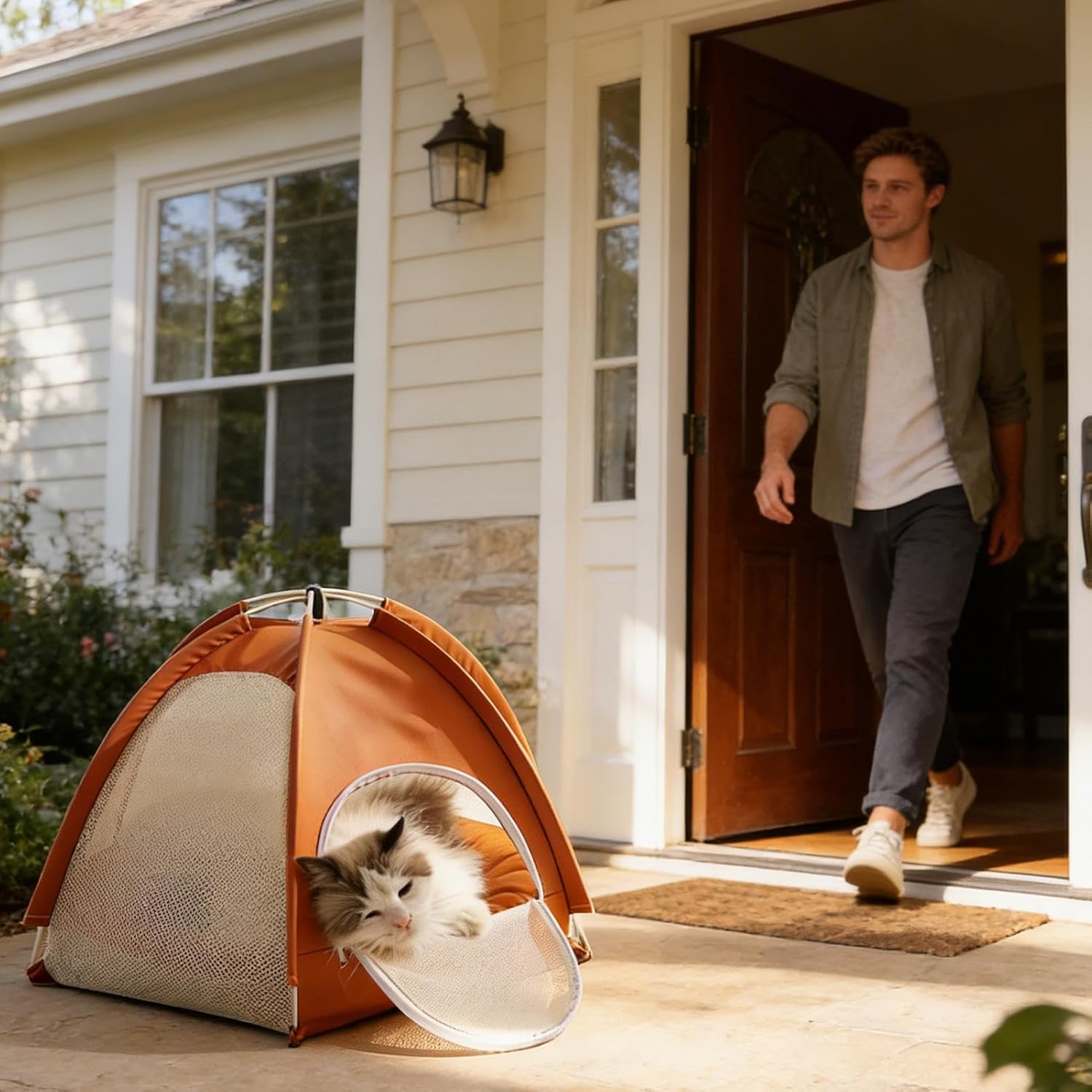 Pet Tent,Foldable Breathable Mesh Cave - Cat Cave with Zippered Door,for Home Living Room Apartment Dorm Patio Balcony Porch