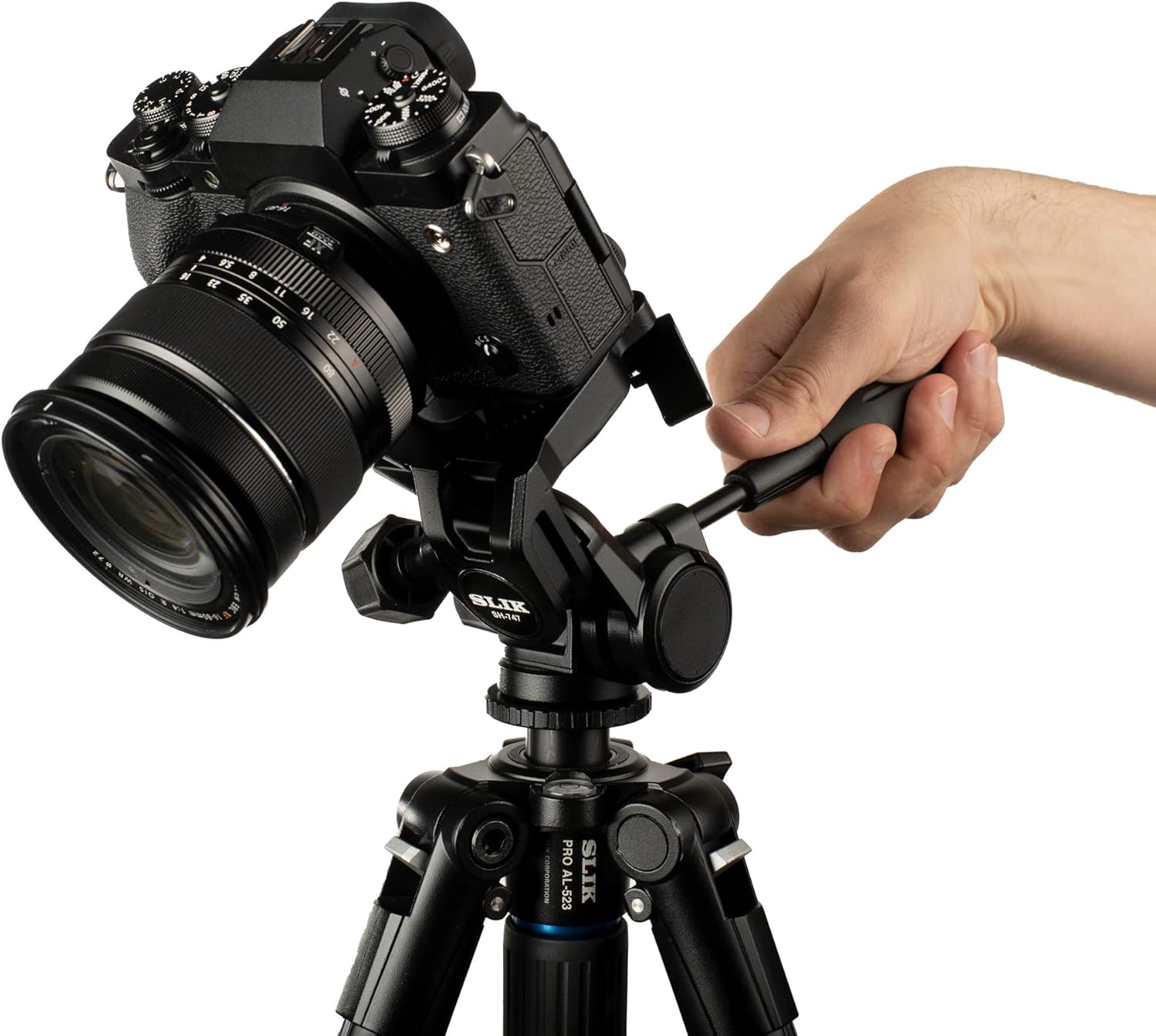 SLIK SH-747 Arca Compatible Dual-Stage 3-Way Pan Head (618-839) Independent 3-Axis Control, Weighs 1.4lb, Supports 15lbs, Orient QR Plate Stage for Cameras, Long Lenses, Video, or Spotting scopes