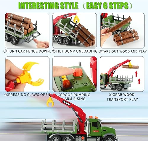Miniatura 5 de Camión de transporte de madera de 15 pulgadas para niños pequeños con luces y sonidos, camión de construcción para niños de 3 años en adelante,