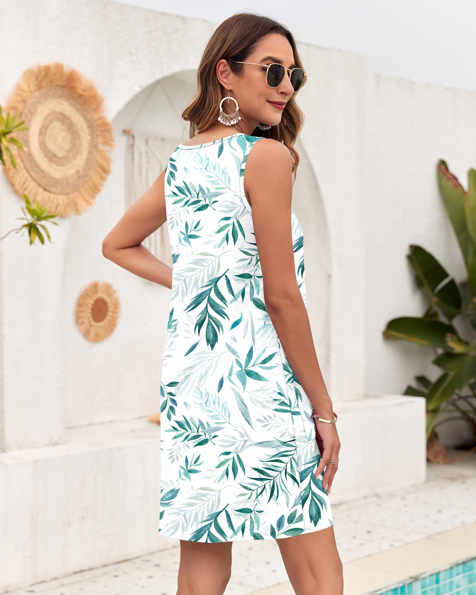 MOLERANI Femmes Robes d'été pour Robes sans Manches Robe à col Rond Casual Lâche Robe Midi avec Poches