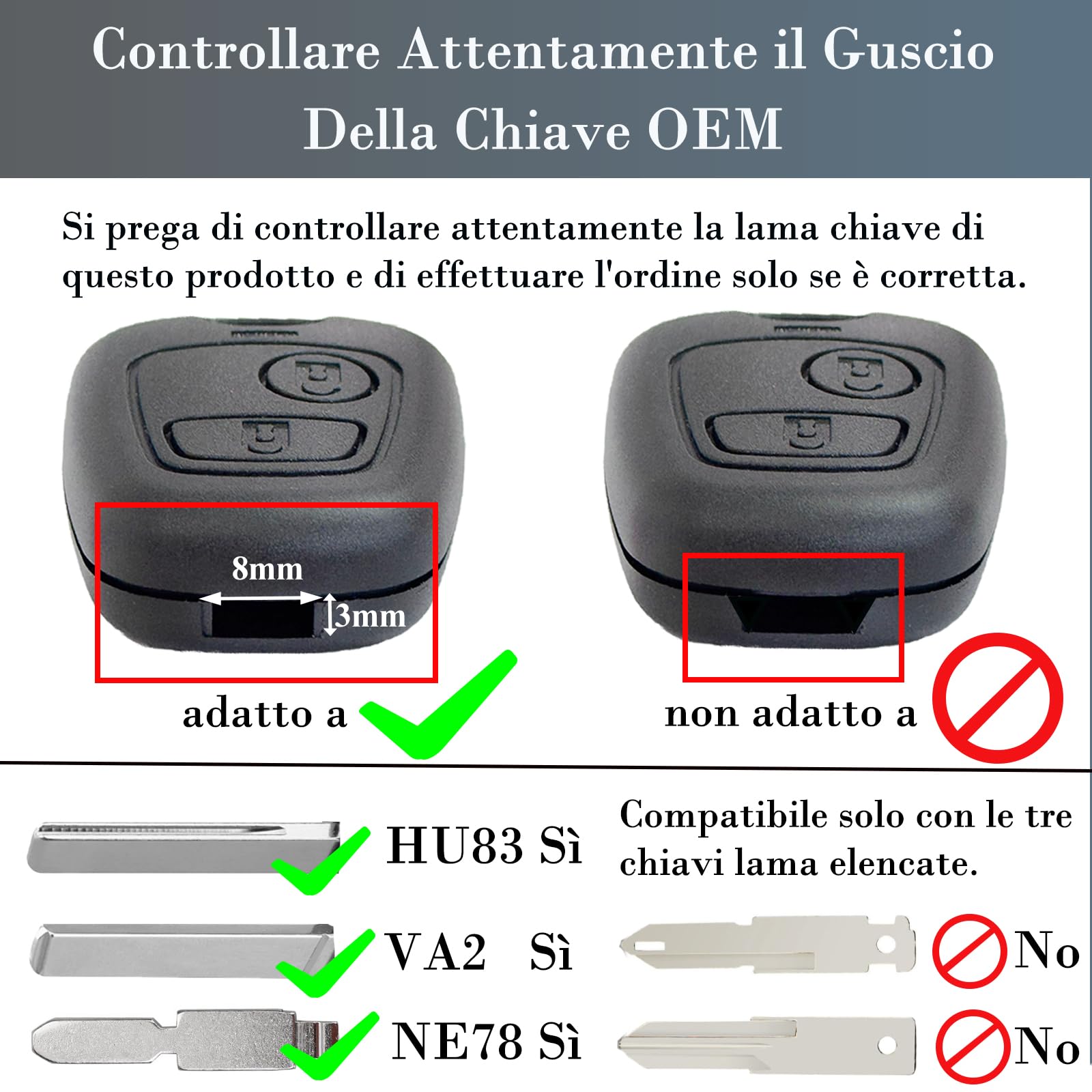 SUPALAND Guscio Chiave di Ricambio a 2 Tasti Per Citroen C1 C2 C3 C4 C5 Peugeot 106 107 206 207 208 307 407 806