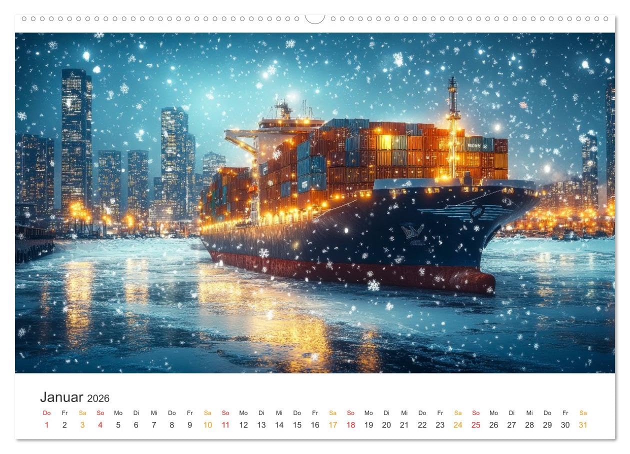 Containerschiffe - Giganten im Fokus (hochwertiger Premium Wandkalender 2026 DIN A2 quer), Kunstdruck in Hochglanz: Seefracht-Giganten der Meere in Szene gesetzt. (CALVENDO Technologie)
