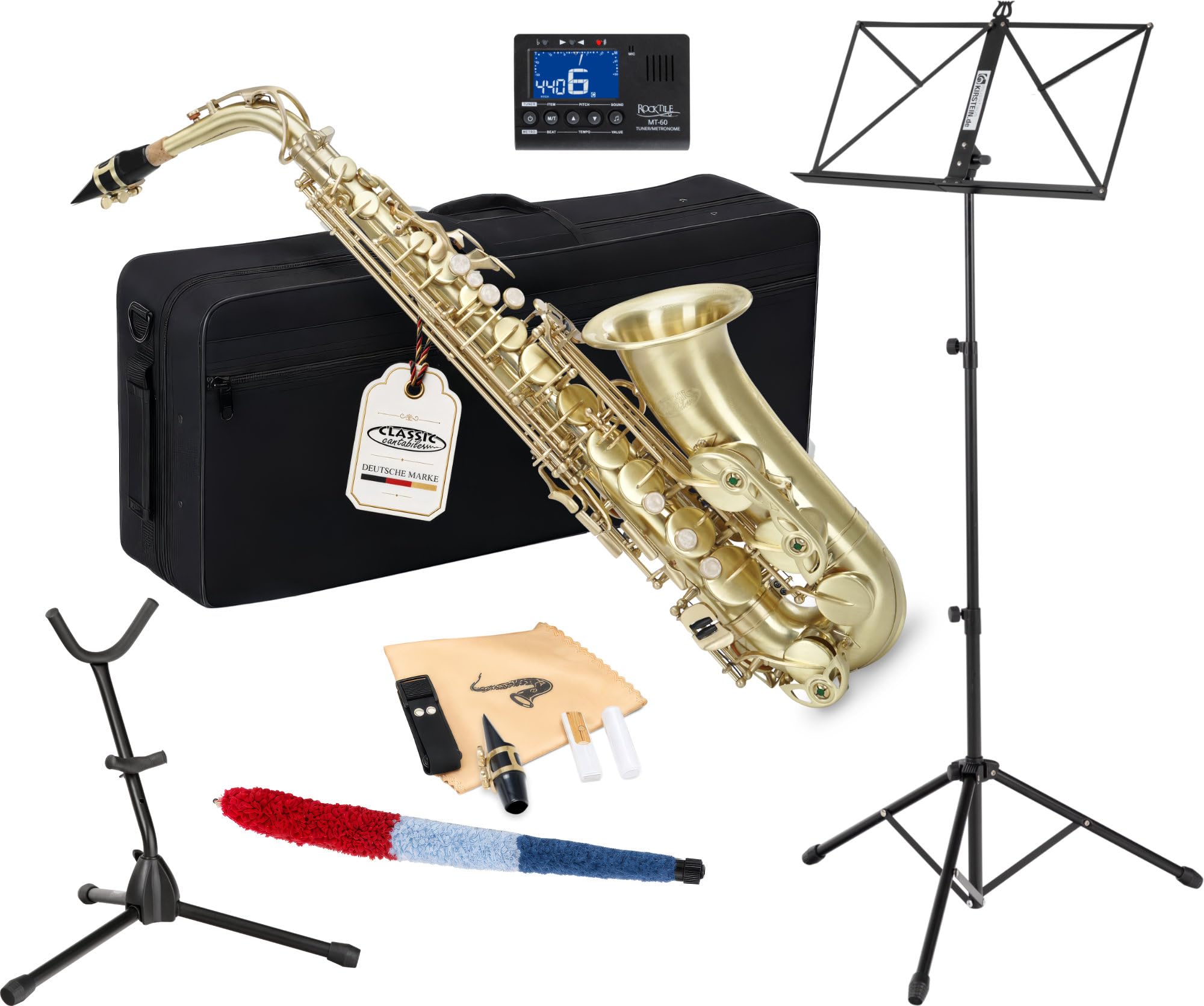 Classic Cantabile Winds AS-450 Brushed Eb-Altsax Set Sassofono Alto | Sassofono alto in ottone, Spazzolato a mano opaco, Verniciato trasparente, Chiave high Fis, Suono pieno e caldo, Peso: 2