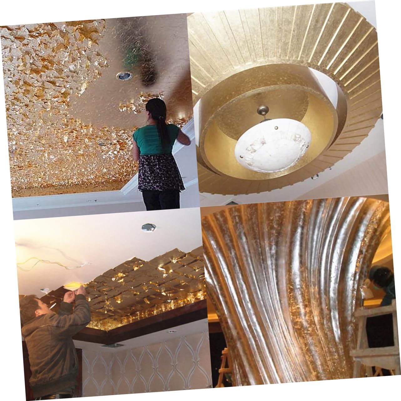 Tofficu 300pcs Gilding Foil Imitation Gold Silver Copper Leaf for DIY Art Crafts Furniture Decoration and Interior Design Durable Metallic Foil