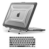 MOSISO Compatible with MacBook Air 15 inch Case 2025 2024 2023 M4 A3241 M3 A3114 M2 A2941, Honeycomb Shockproof Heavy Duty TPU Bumper Plastic Hard Case with Fold Kickstand&Keyboard Cover, Black