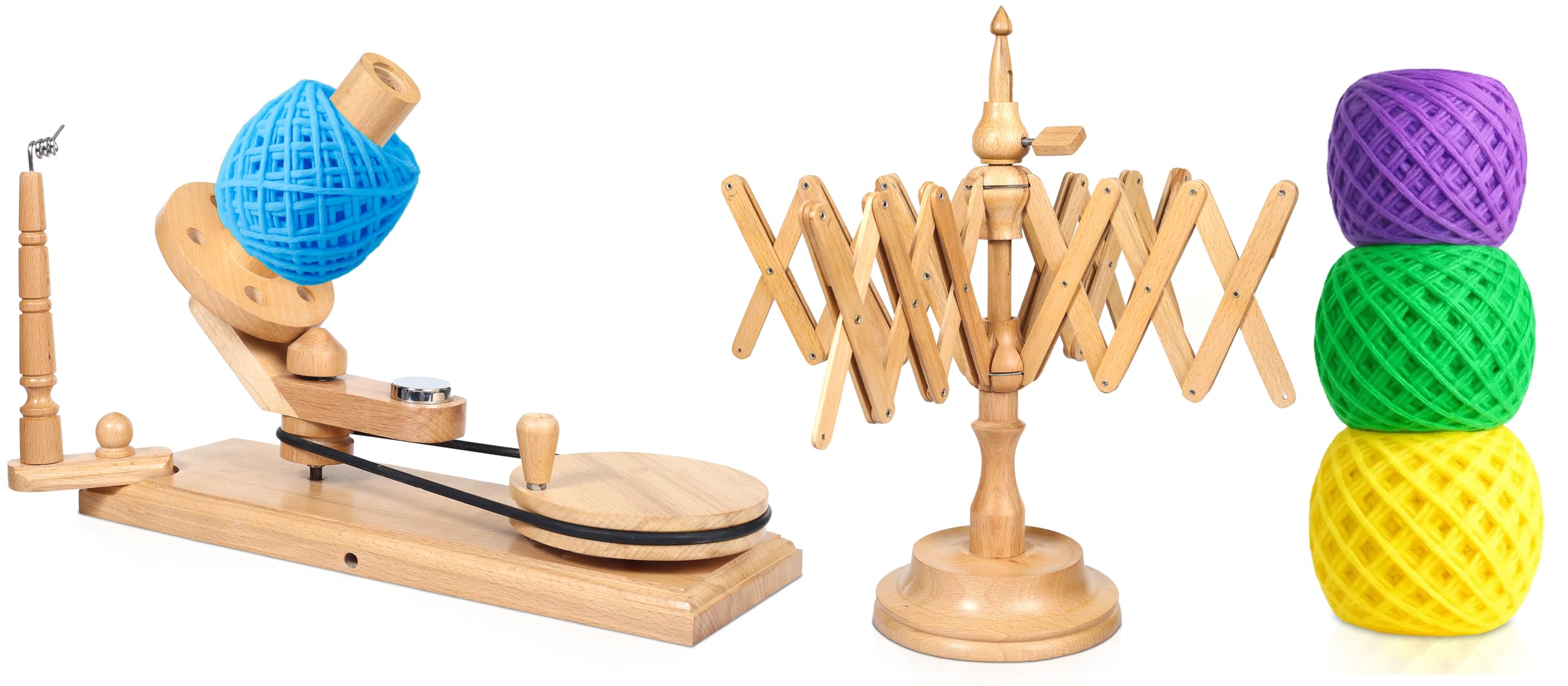 Handbetriebener Holz-Garnknäuelwickler und Garn-Swift-Wolle-Schnellwickler, Schnurhalter, Stricken, Häkeln, Zubehör, Geschenk für Stricker-Kombi-Kugelwickler