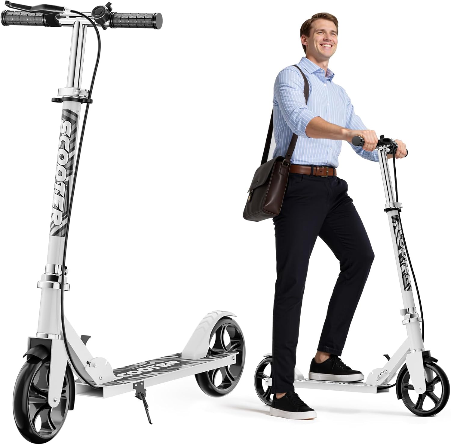 Scooters for Kids 8-12, Teens & Adults - Lightweight, Foldable, 8-Inch Big Wheels, Hand Brake & Bell, 4 Adjustable Height Levels, 240 lbs Max Load, Perfect for School, Campus and Park Rides