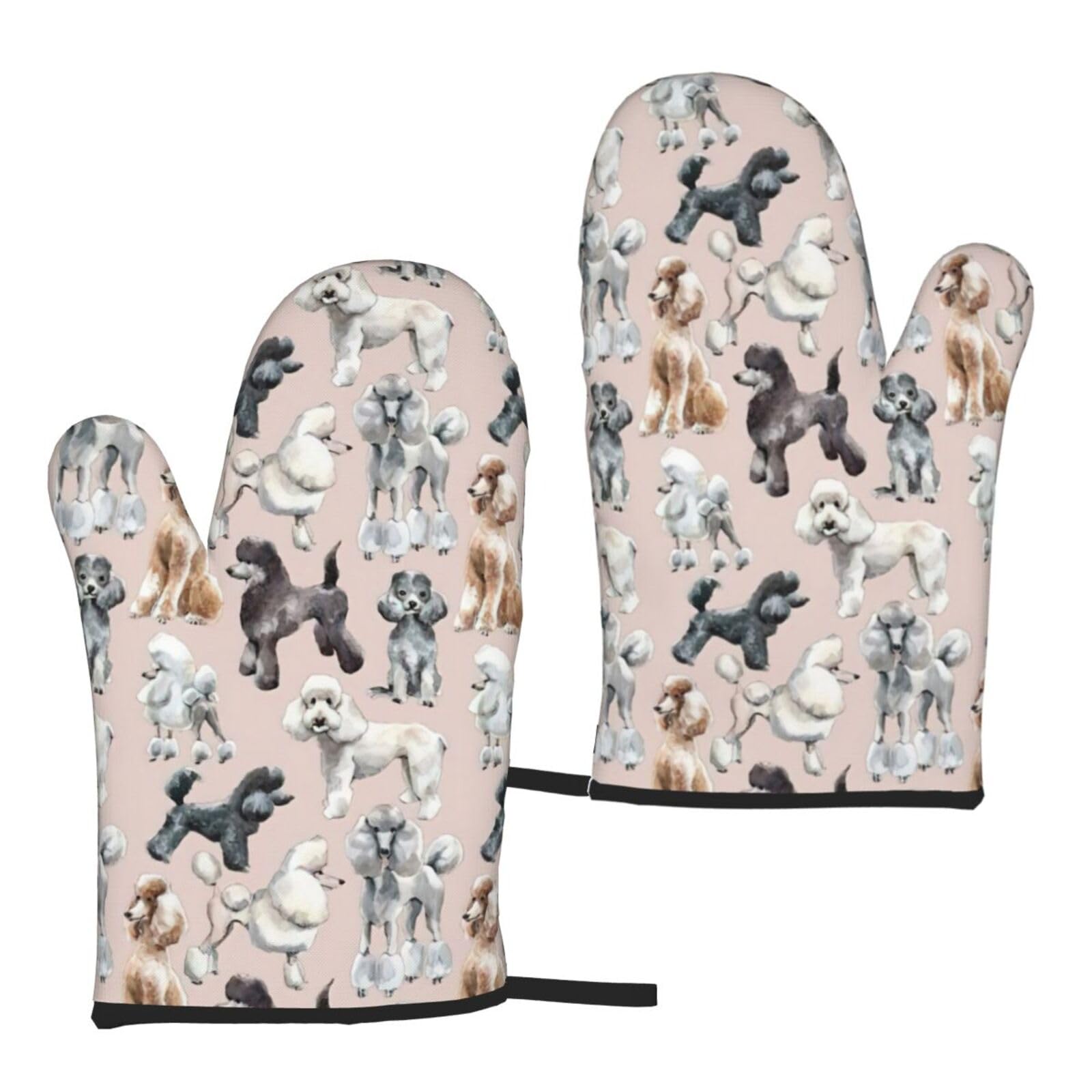 Oodles Of Poodles Print Women Men Universal Fit Heat Resistant Oven Gloves Cooking Grilling Indoor Outdoor