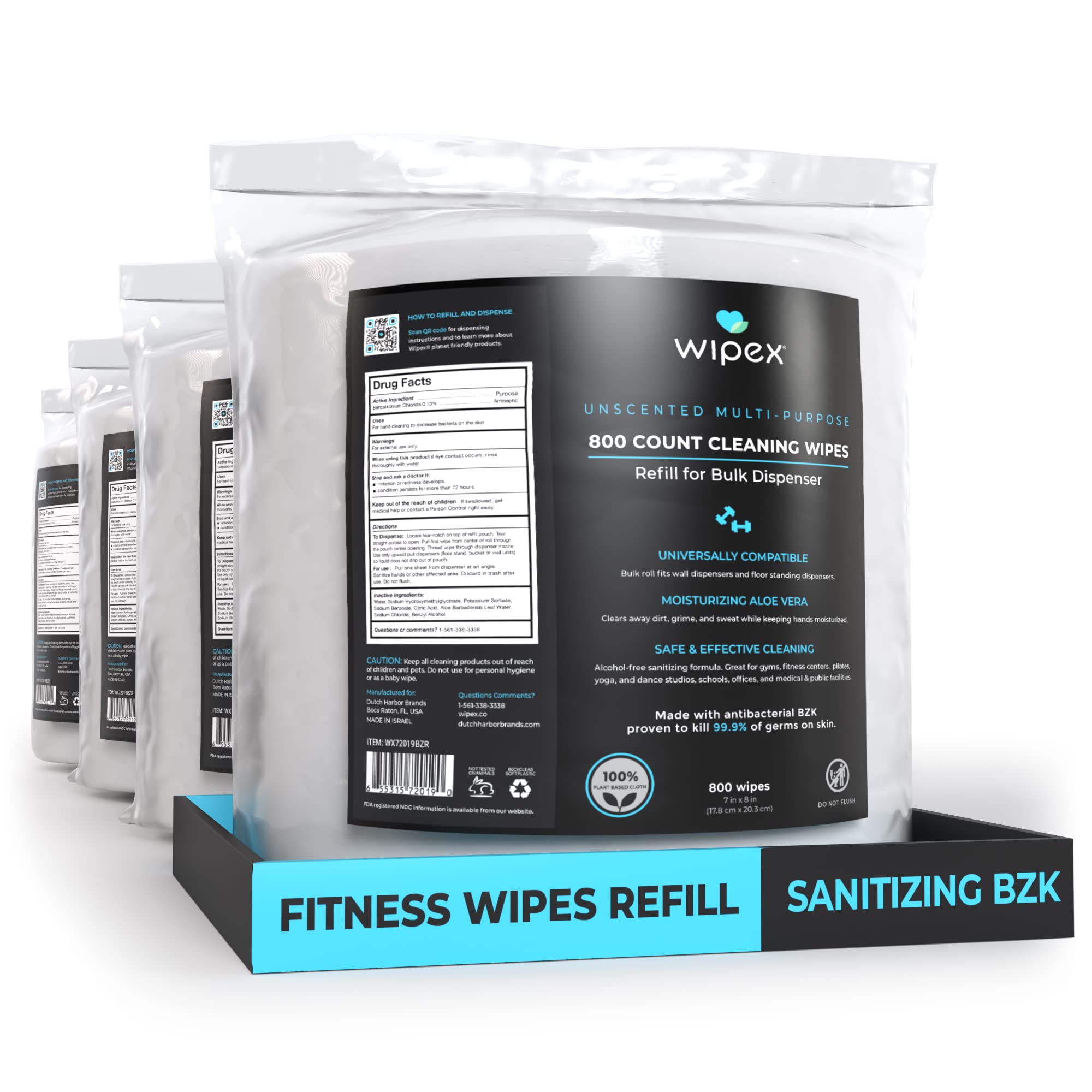 Wipex Sanitizing Wipes Refill - 800ct Antibacterial Hand Sanitizing Wipes with Safe Plant Based Cloth, Commercial Size use at Gyms, Studios, Clubhouse