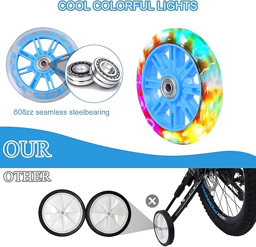 Miniatura 10 de Ruedas de entrenamiento para bicicleta, con extensores de eje, compatibles con bicicletas de 1214161820 pulgadas, rueda de silencio flash, 1 par