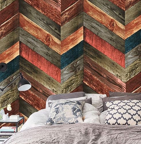 Miniatura 5 de JLHOUSE Papel tapiz de vinilo con diseño de espiga de madera, para pegar y despegar rústico, autoadhesivo, para decoración de pared de dormitorio,