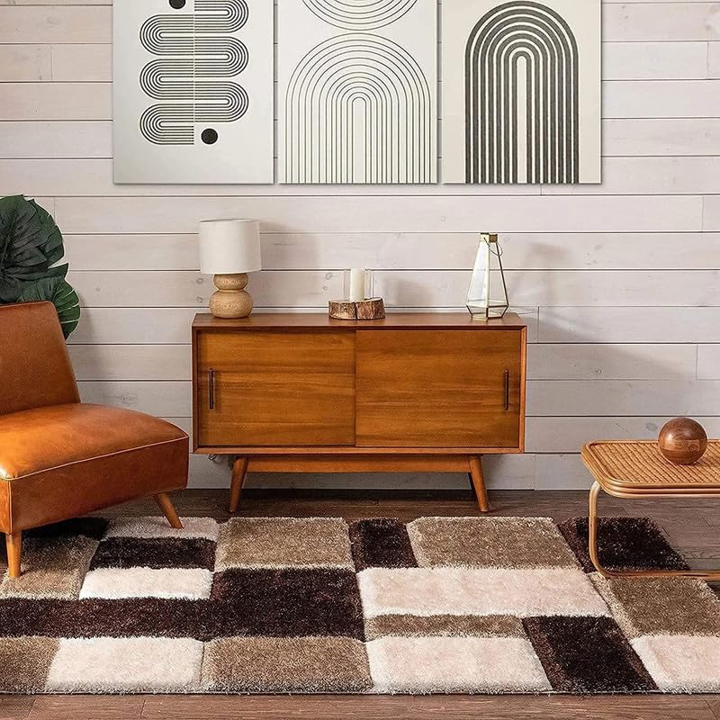 Image of RUG ERA Shaggy Carpet for Living Room 6X8 FEET Fluffy Rug for Bedroom Floor Modern Non-Slip Floor Mat & Galicha for Home Decor | Cozy Area Carpet (Luxury L-Brown)