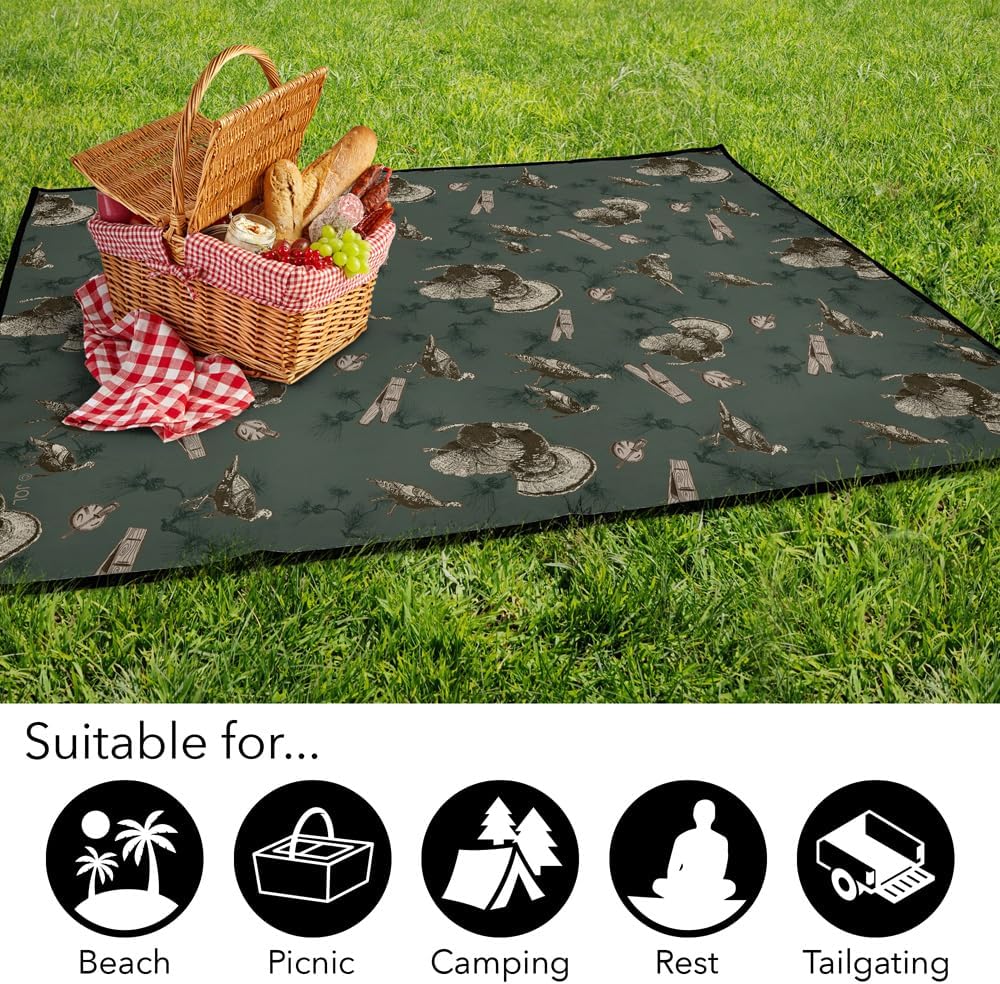 LOGOVISION JQ Licensing - JL-JP Picnic Outdoor Blanket, 50"x60" Turkey Hunting Pattern, Foldable Blanket for Picnic, Beach, Camping, Park, Tailgate