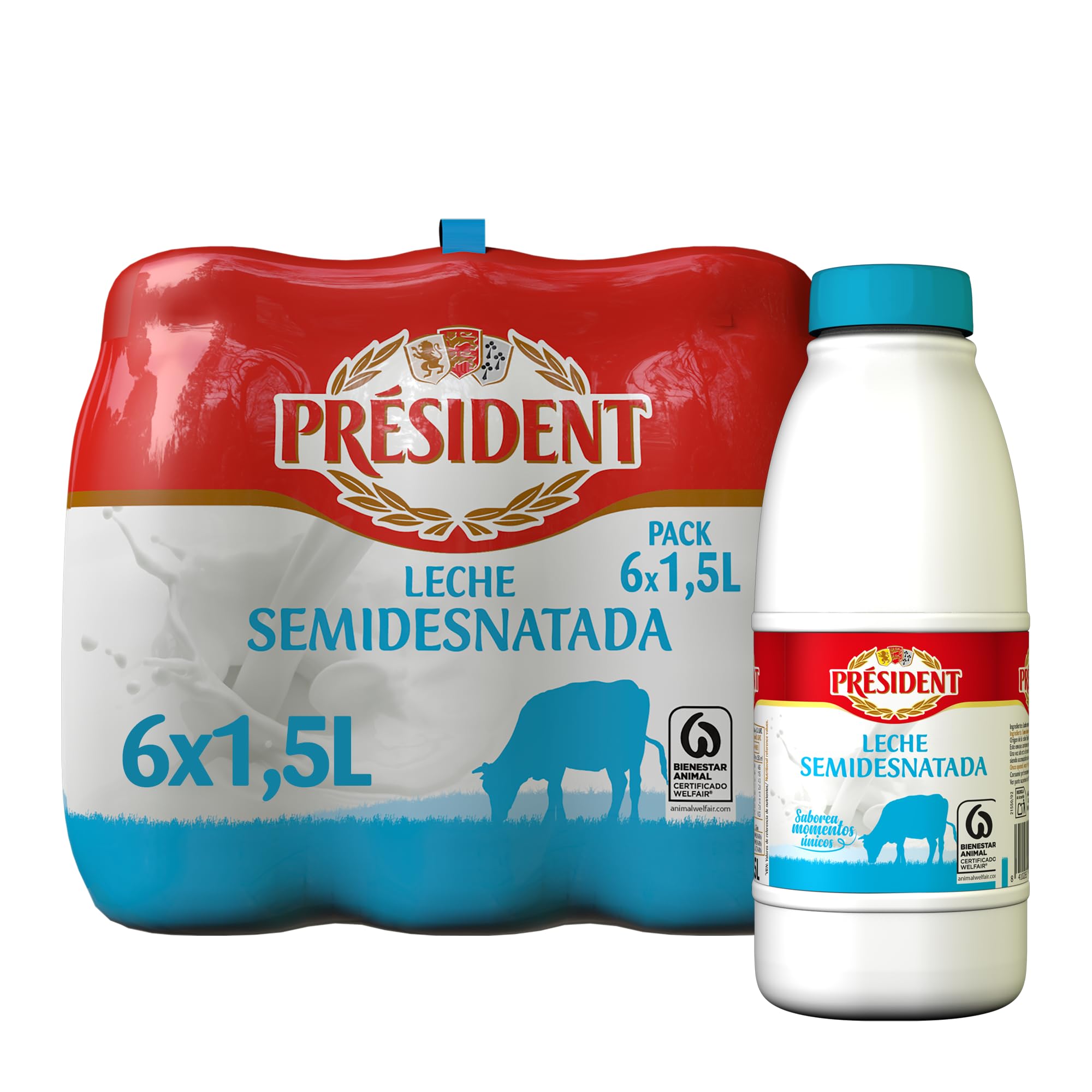 Président Leche Semidesnatada de Bienestar Animal UHT Pack 6 x 1,5L