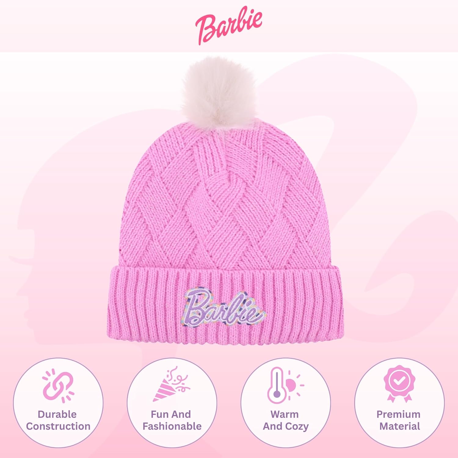 Barbie Girls Winter Hat with Gloves for Ages 5-13 Years – Ultra Soft Pink Beanie Winter Hat for Outdoors - Image 4