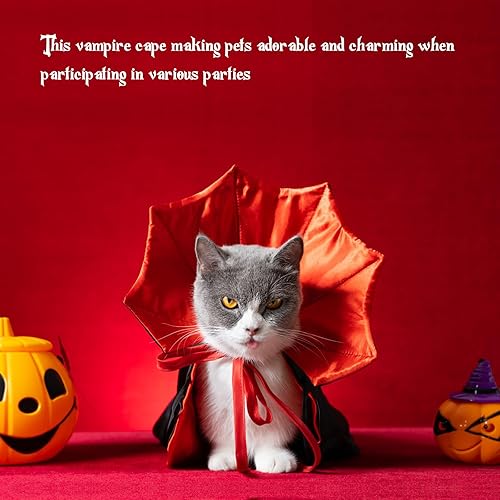 Dog Halloween Costume, Dog Vampire Costume with Stand-Up Collar - Comfortable Soft Red & Black Cat Cape Oufits for Small & Medium Dogs & Cats - Halloween Cosplay(Black Red and Stand-Up Collar)