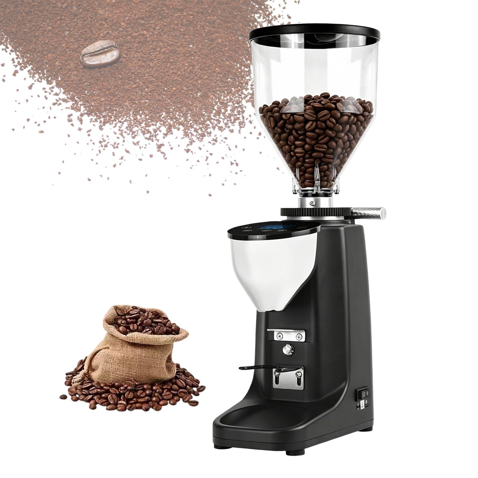 Automatyczny Młynek Do Kawy Z Płaskimi żarnami, Młynek Do Espresso Z Regulacją, Panel Dotykowy, Duża Pojemność 500 G Do Użytku Domowego(Black)