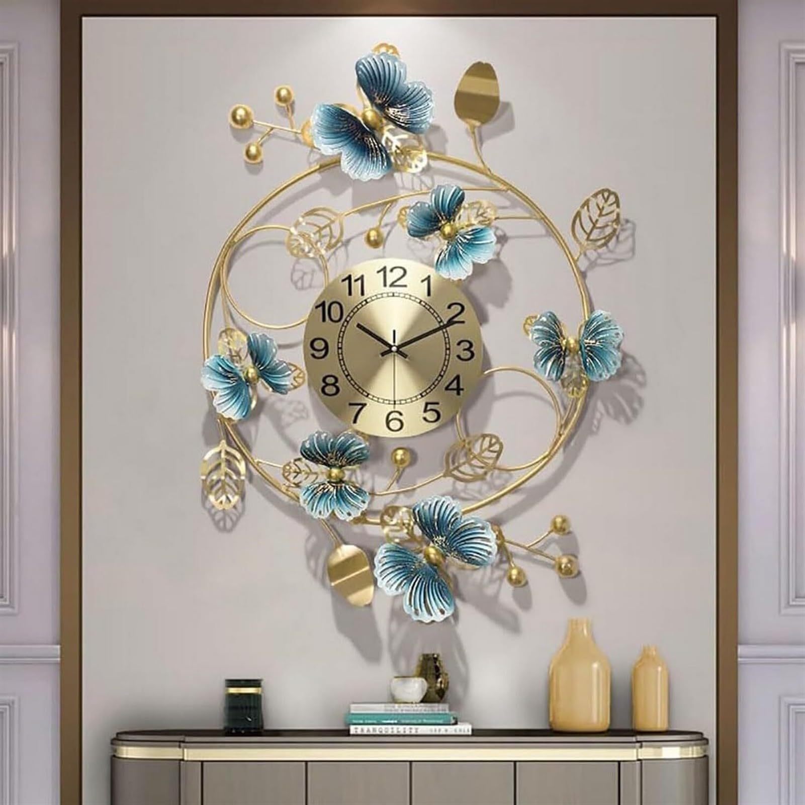 Horloge murale silencieuse ginkgo en métal 3D sans tic-tac