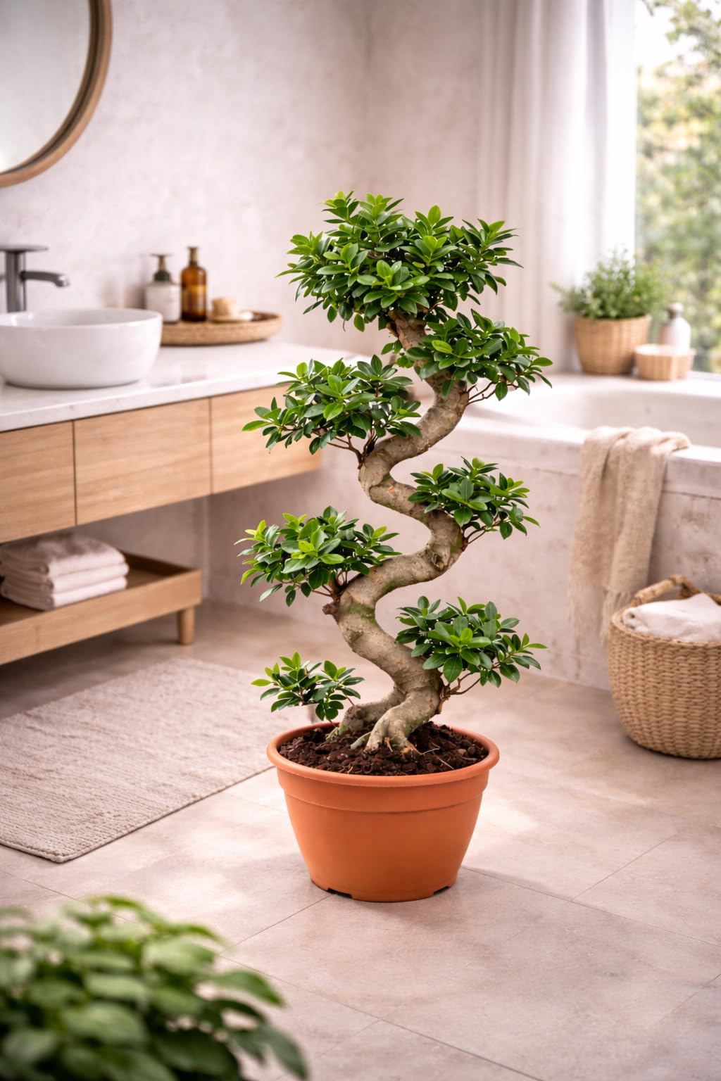 Bonsai Ficus Microcarpa Ginseng (S-Form) – 70-100 cm – Pflegeleichte Zimmerpflanze, ideal für Anfänger, Wohn- und Büroschmuck