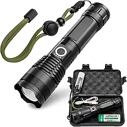 Lanterna Led Recarregável 1000 Lúmens XHP 50 | Lanterna Tática Recarregável丨Zoom Ajustável Longo Alcance | Power Bank | IPX7 À Prova D’Água | Modos Múltiplos | Milita, Camping, Caça, Pesca