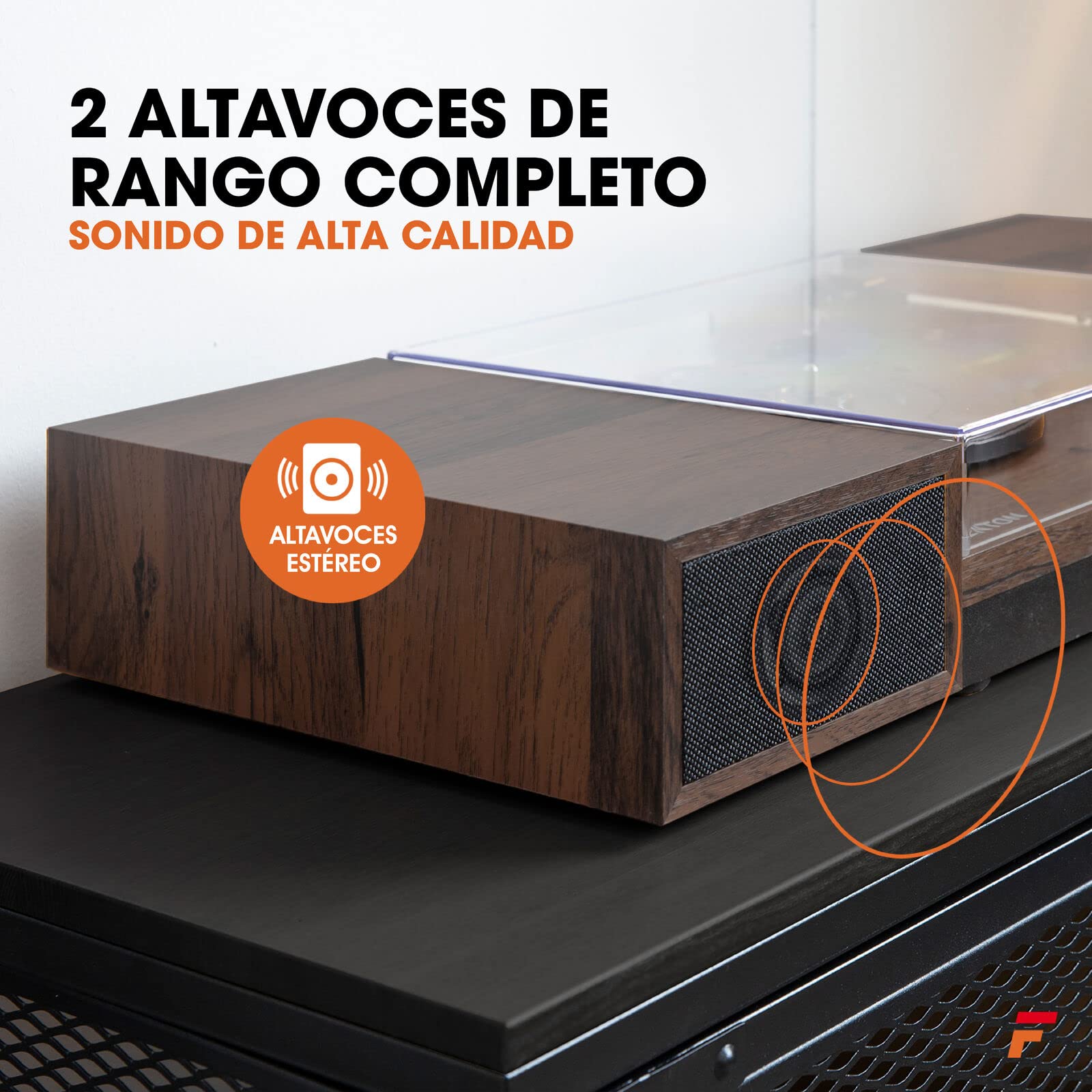 Fenton RP165D - Tocadiscos de Vinilo Bluetooth con 2 Altavoces Integrados, 3 velocidades 33, 45 y 78 RPM, Reproductor Discos de 7, 10 y 12 Pulgadas, Giradiscos Vinilo en Color Madera Oscura