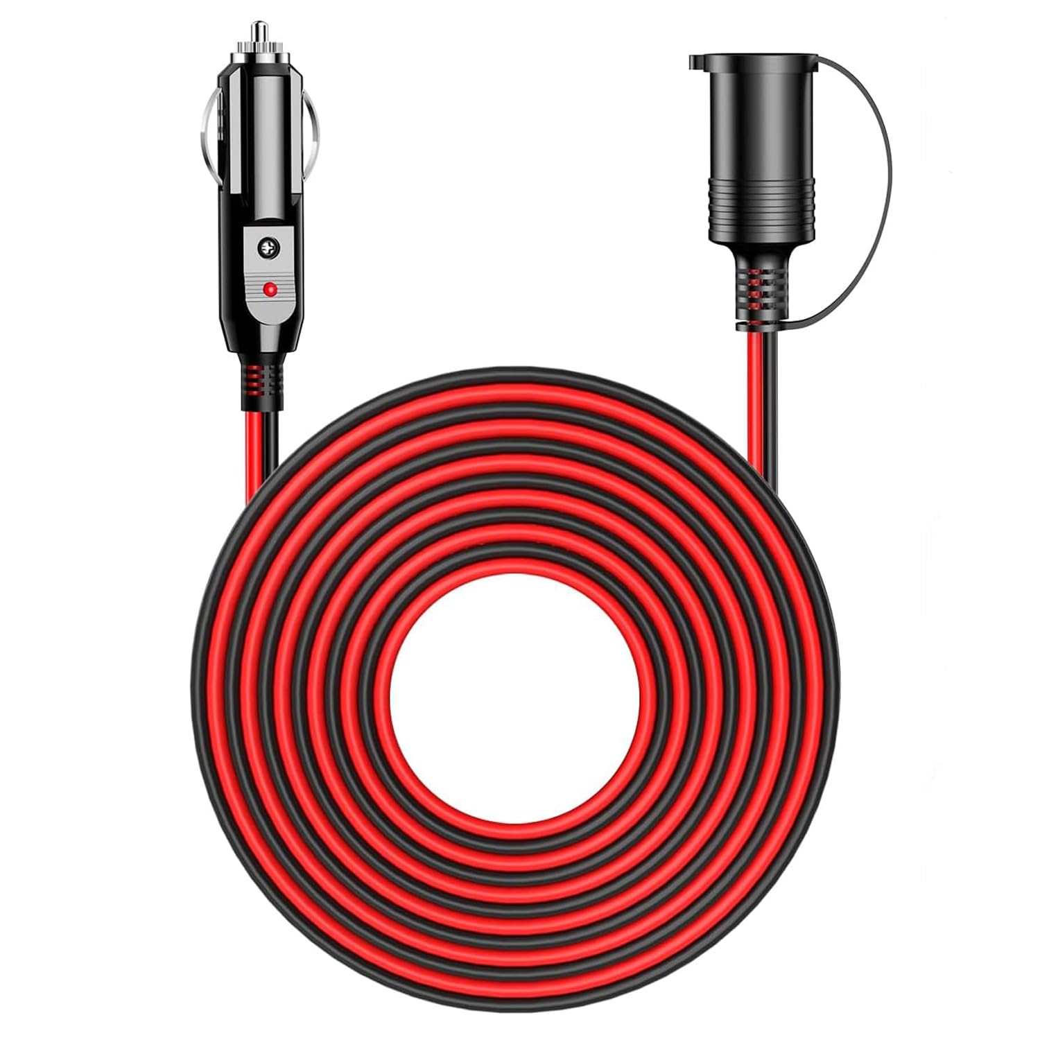 KFZ Verlängerungskabel 12V,5M Zigarettenanzünder Verlängerungskabel,Sicherung für 12V/24V, Zigarettenanzünder Buchse Stecker für Camping Kühlbox auto (5m Rot und Schwarz)