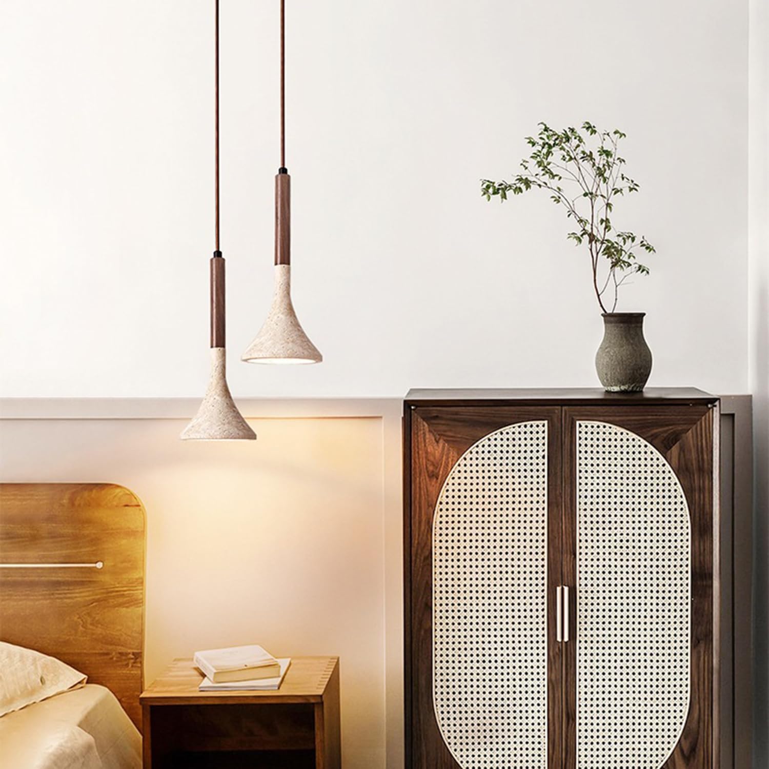 Lampada a sospensione in pietra di travertino 11,8 pollici Lampadario a Materiale naturale Decorazioni for la casa Illuminazione e decorazioni artistiche in legno(Walnut colour)