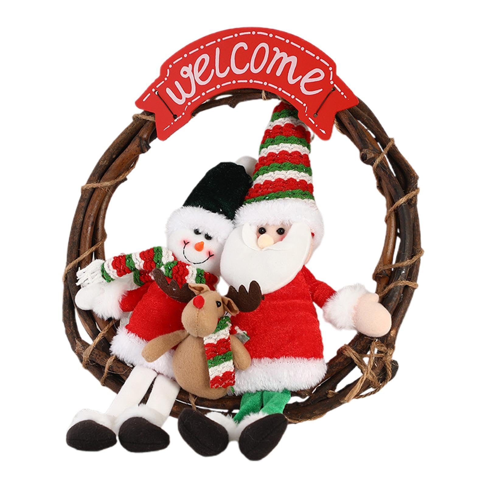Couronne de Noël en rotin tressé main et peluche de haute densité