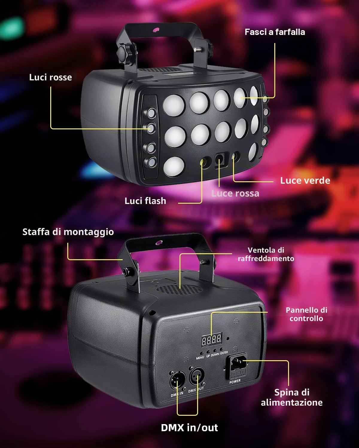 Eagou Diary luci discoteca professionale, 4 in 1 luci dj, 50W RGBW LED luce discoteca con modalità di lavoro multiple, Luci festa con Dimming Ultra-Smooth per per la parte Disco DJ Home Barra