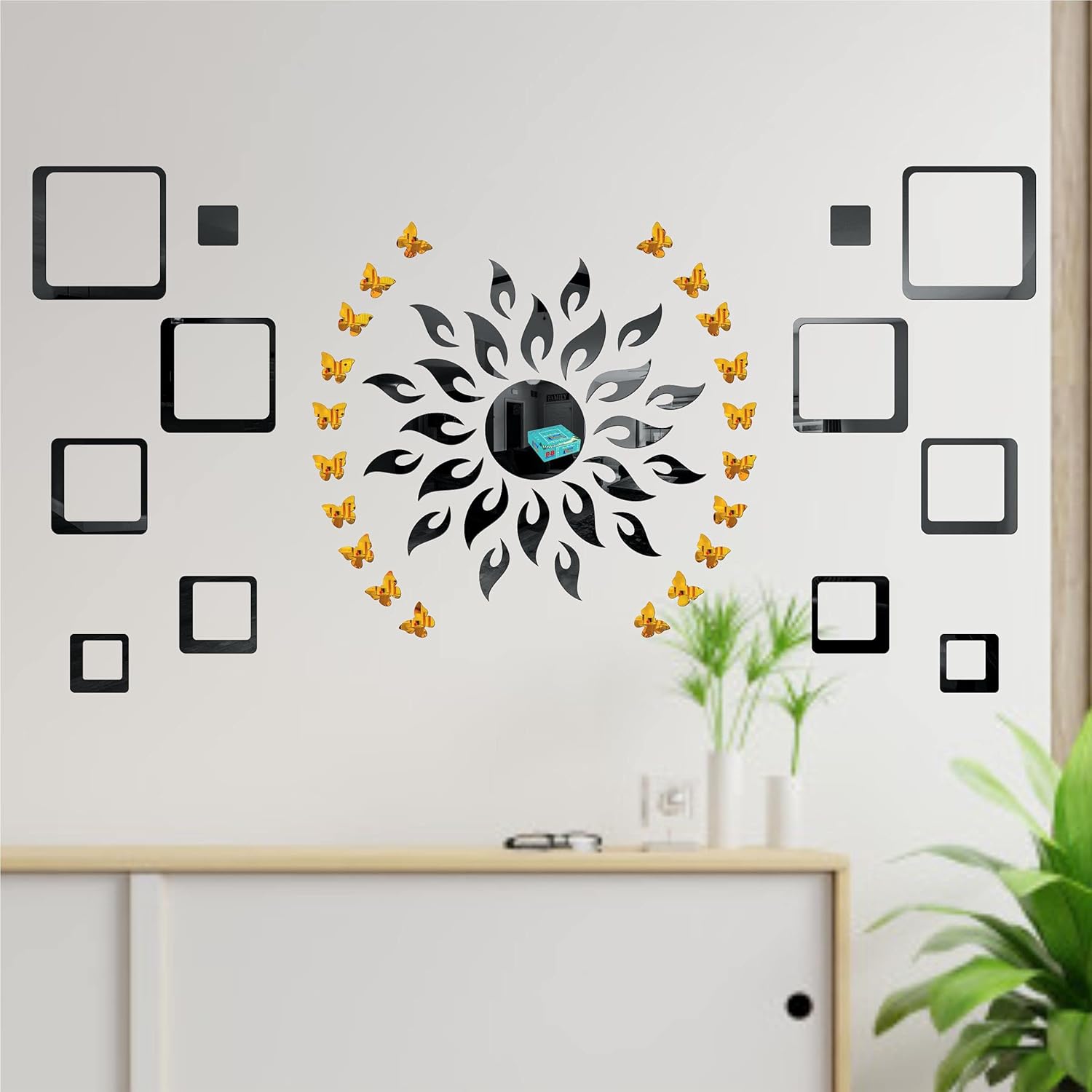 Buy Sun 12 Square Black 20 Butterfly Acrylic Mirror Wall StickerMirror