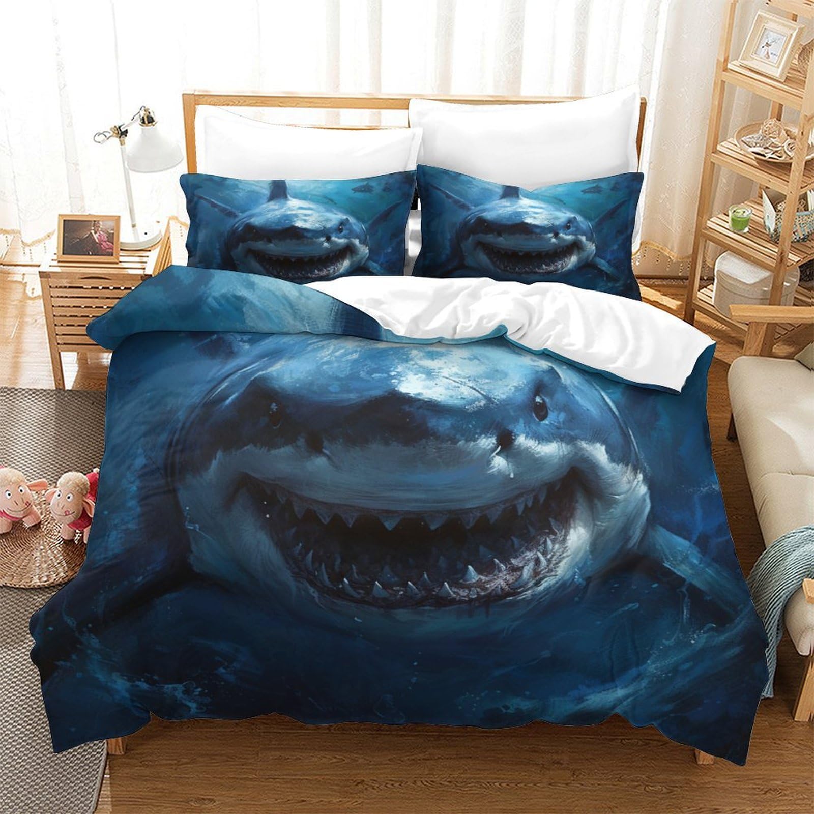 Housse de couette requin 3D en microfibre pour lit simple enfant