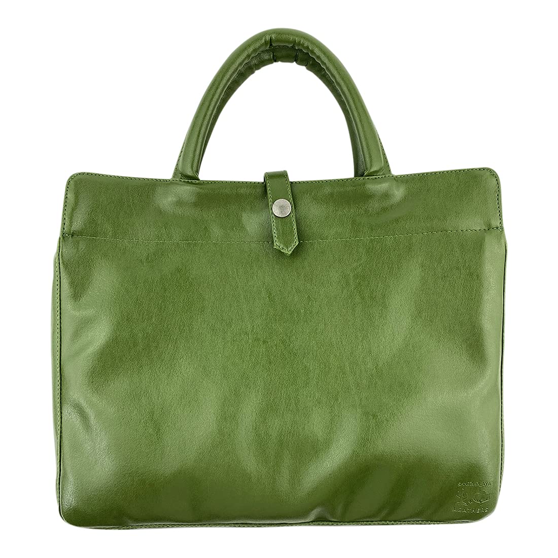 Santa Playa, Snap Portfolio Bag Handmade from Cactus Leather and Raw Canvas - Handbag for Storing Documents, Office Work, Folders, Art - Vegan, Sustainably Sourced, Durable Materials - Nopal Green