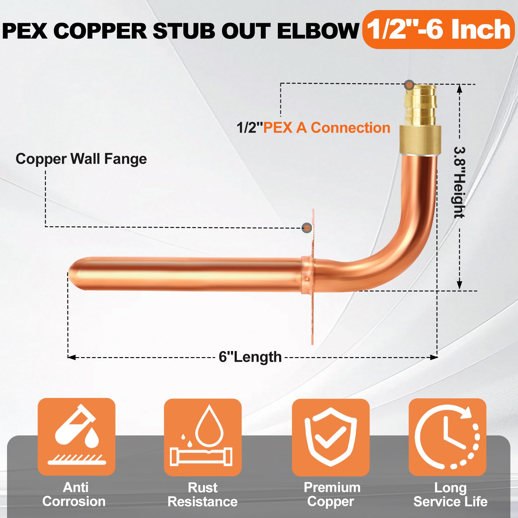 Jones Stephens 1/2 In. X 4 In. X 8 In. Cold Expansion PEX (F1960) Copper Stub Out 90° Elbow With Square Mounting Flange S71005