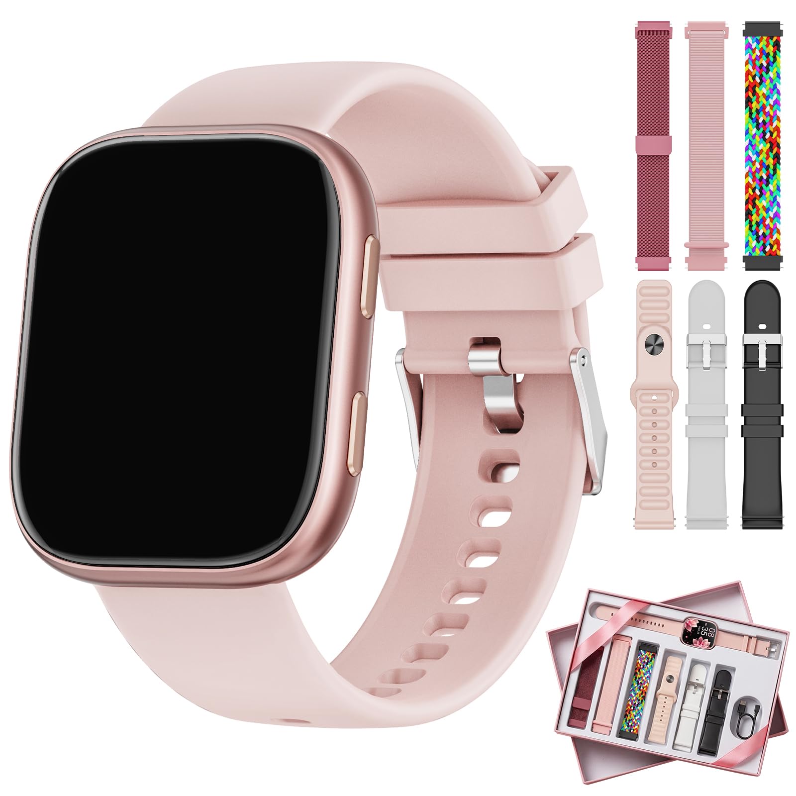 Montre Connectée Femme pour 7 Bracelets et Coffret Cadeau, 1.83'' HD Smartwatch avec Appel Bluetooth, Montre Connectée pour Fréquence Cardiaque, Sommeil, SpO2, 100+ Modes Sportifs, IP68 Etanche G