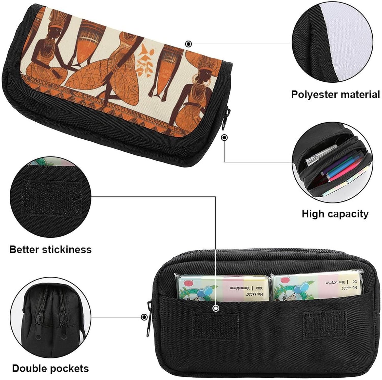 Pencil Pouch African Tribal Woman Pencil Case for Men Women Cosmetic Bag Aesthetic Pen Bag for Office Multifunctional Bag Marker Pen Case