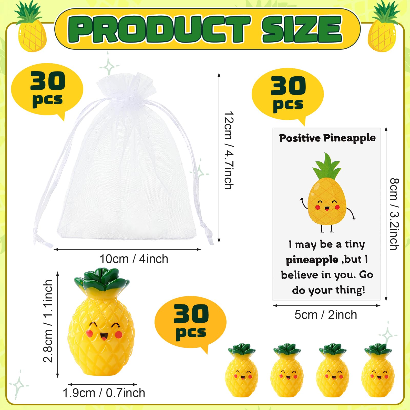 30 Sets Positive Pineapple Gift Bulk Inspirational Support Card Resin Cute Realistic Pineapple for Coworker End of Year Employee Teacher Back to School Gift