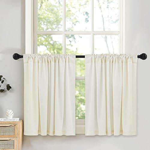 Miniatura 10 de Cortinas de lino natural para sala de estar, 2 paneles de 84 pulgadas de largo, bolsillo para barra, pestañas traslúcidas, cortinas