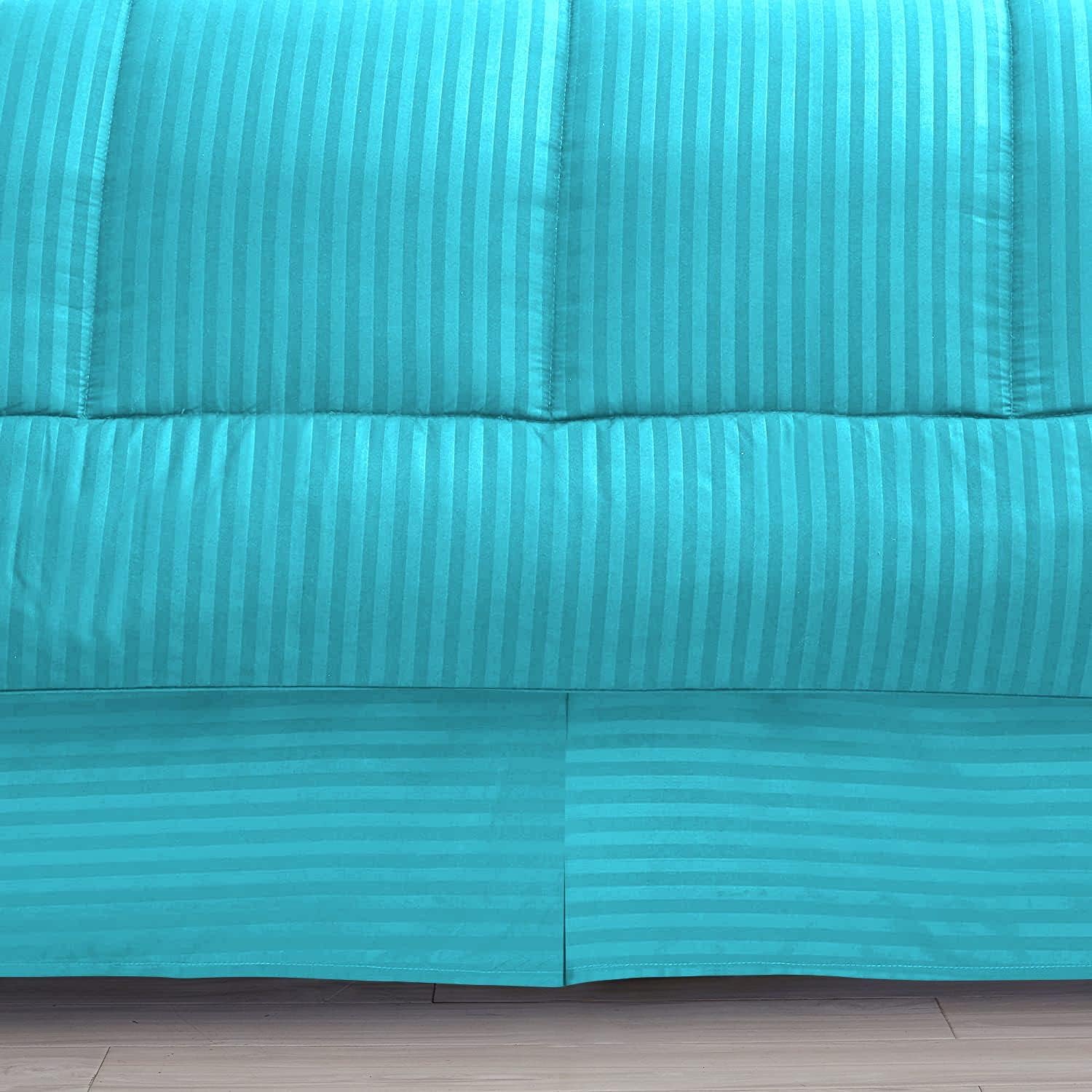 1 Piece Classic Egyption Cotton Premium Quality Comforter-300 GSM Cotton Stripe, 1000 TC (Twin Size,Turquoise)