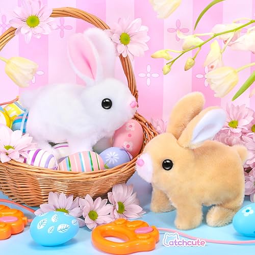 Miniatura 4 de Juguetes de Conejito de Peluche de Pascua para Niños, Conejito Interactivo con Sonidos, Puede Caminar, Mover la Cola y Contraer la Nariz con Correa