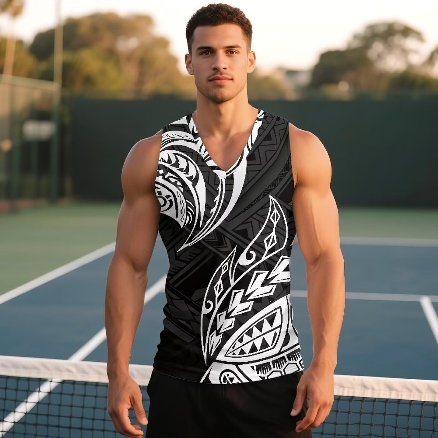 Polynesian Samoan Tribal Design Men's Tank Tops Bodybuilding Sleeveless Mens Tank Top Travel Vest