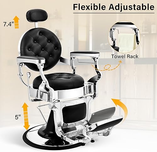 Miniatura 11 de Silla de peluquería resistente para peluquería, silla reclinable negra para estilista, giratoria de 360°, reposapiés y reposacabezas ajustables