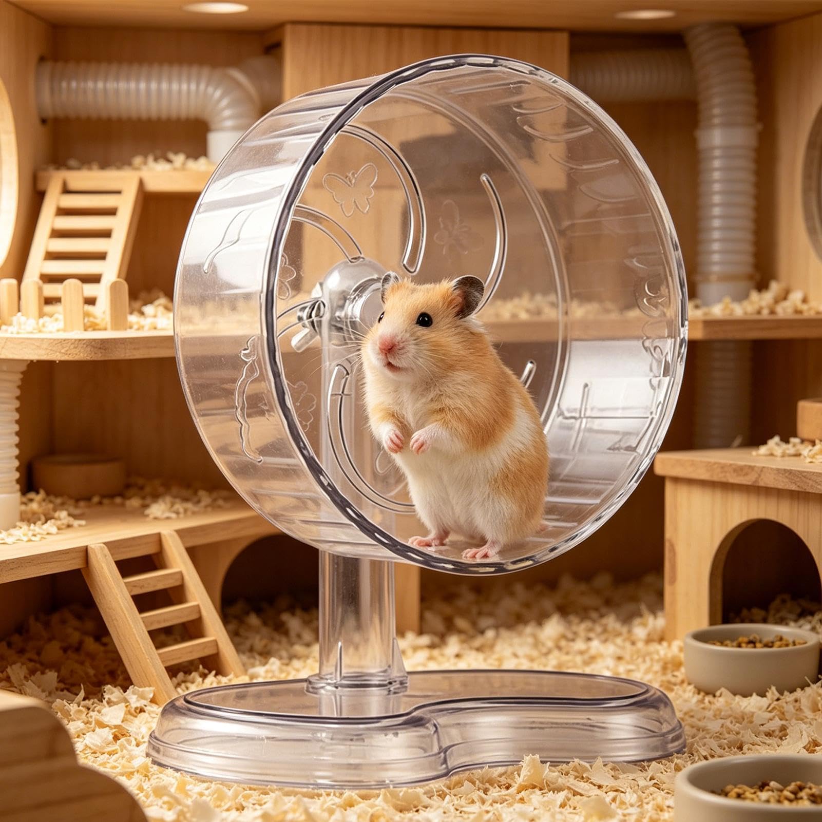 Grande ruota per criceti, 24,9 cm, antiscivolo, trasparente, grande ruota per criceti nani, accessori per esercizi, per piccoli animali, topo, cincillà, riccio, zucchero, aliante, uccello
