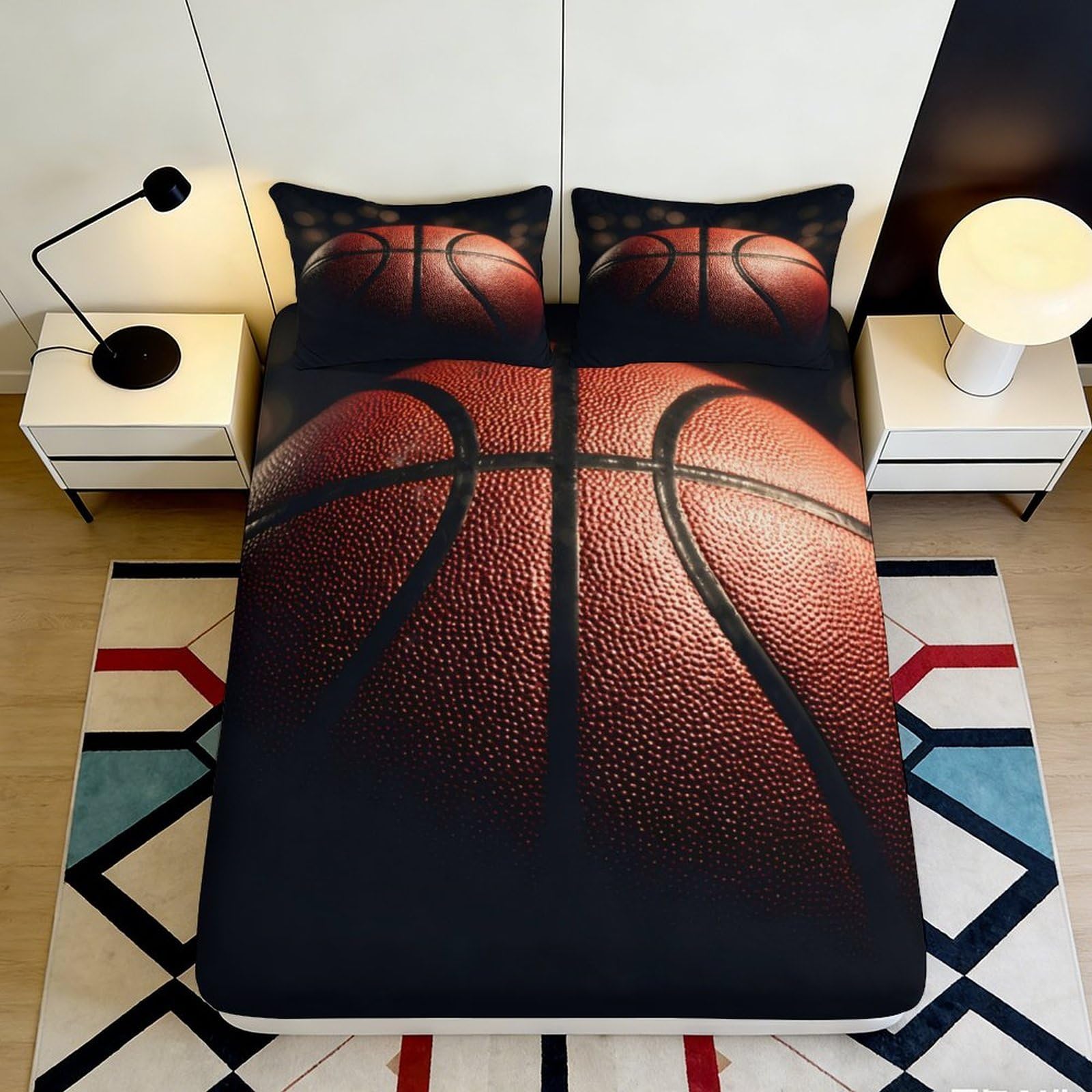 Uynsixtme Style-9 3D Printed Basketball Fitted Sheet Microfiber Deep Pocket Non-Slip Bedroom Bedding Basketball Mattress Fitted Cover 90X200x25cm